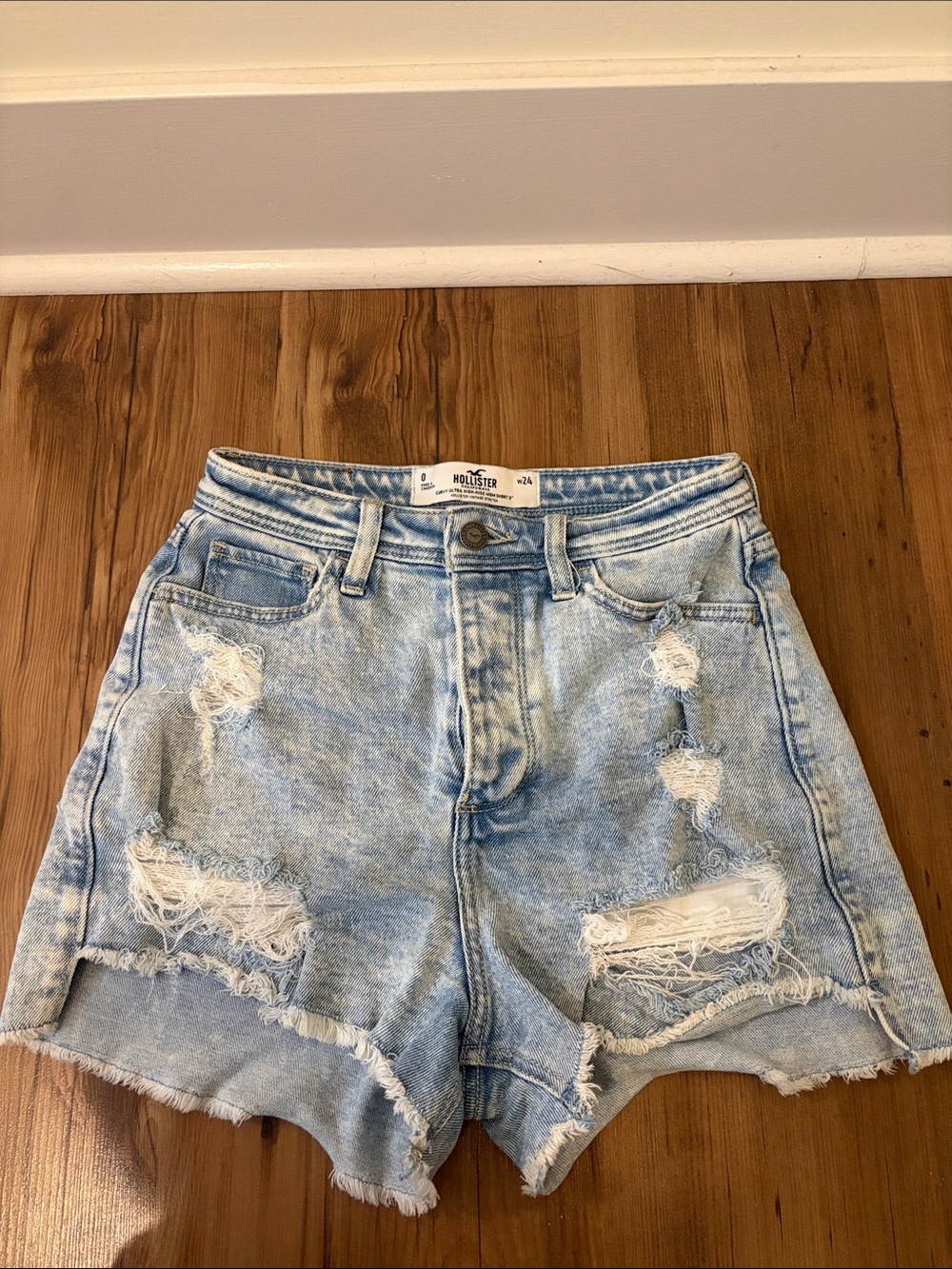 Hollister Light Blue Distressed Denim Shorts
